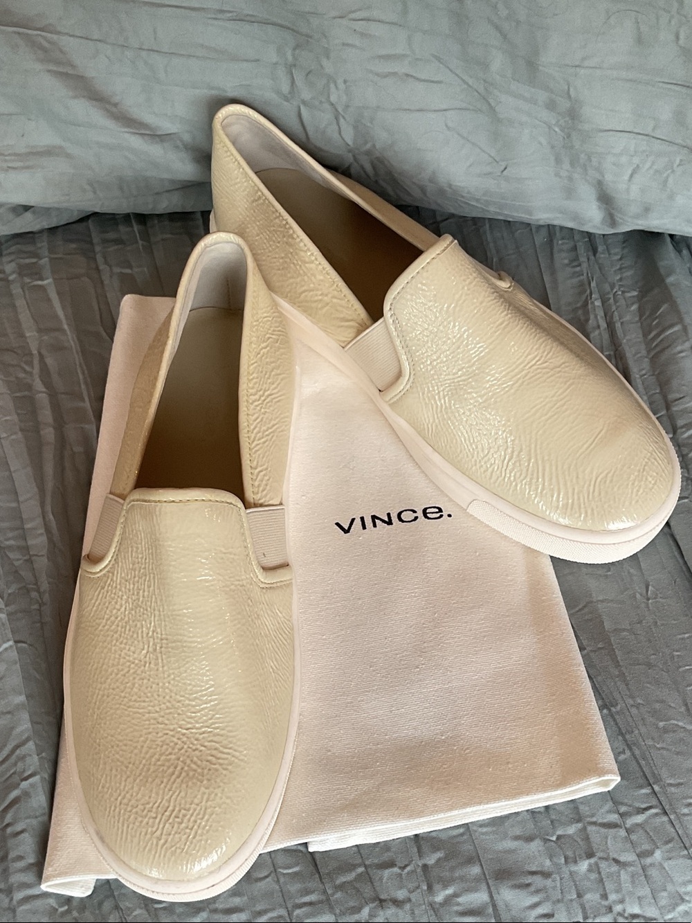 Vince Blair Cream Crinkled Patent Leather Slip-On Sneakers
